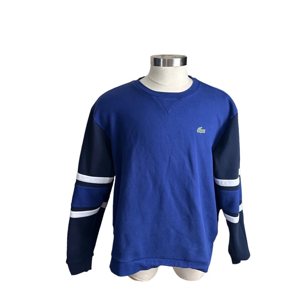 Lacoste Sport Striped Fleece Sweatshirt Sz 9 4xl Crocodile Contrast Sleeves Euc